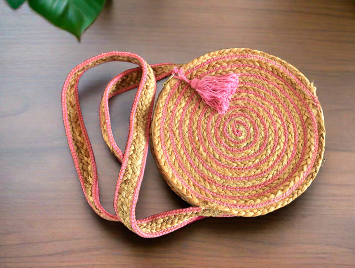 Pink Jute Sling Bag