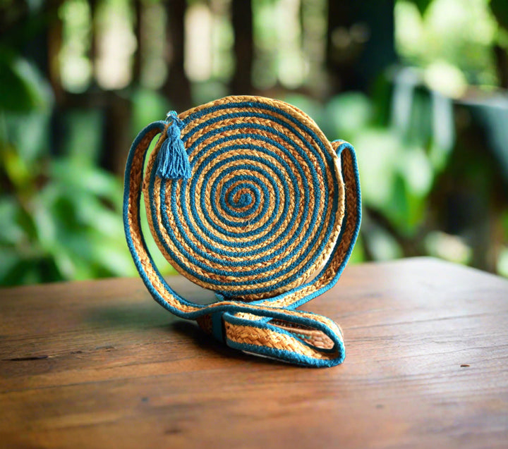 Blue Jute Sling Bag